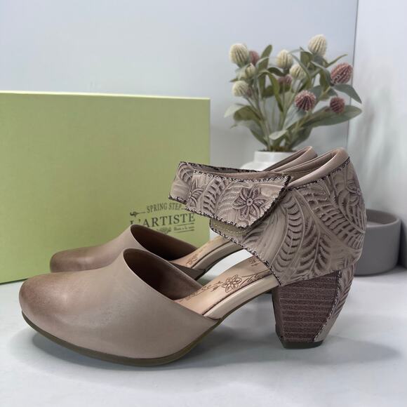 L`Artiste Spring Step Toolie-B Heel Floral Leather Beige Women 42/10.5-11 NWB - Picture 3 of 11